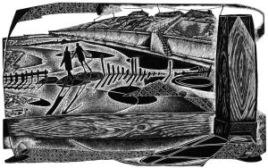 Daydreamers At Happisburgh - black & white edition - wood engraving