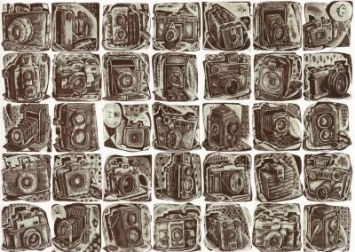 A Load of Old Cameras - wood engraving by Neil Bousfield