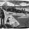 On Eccles Beach - black & white edition - wood engraving