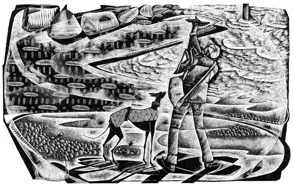 Taking in the View - black & white edition - wood engraving