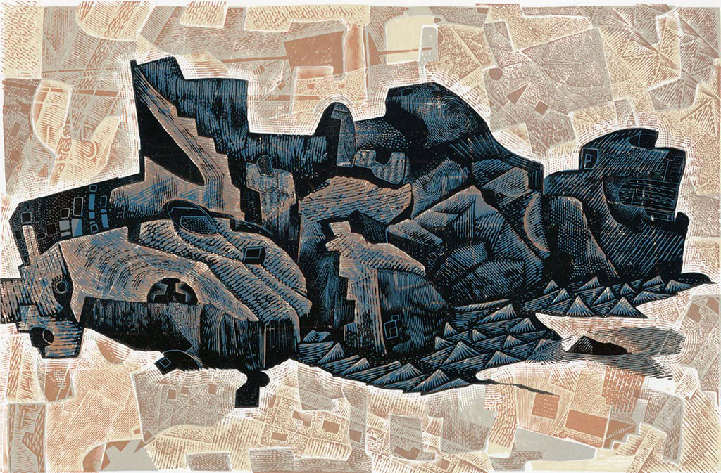 Coastal Defences 2 - multi-layered woodcut and engraving by Neil Bousfield