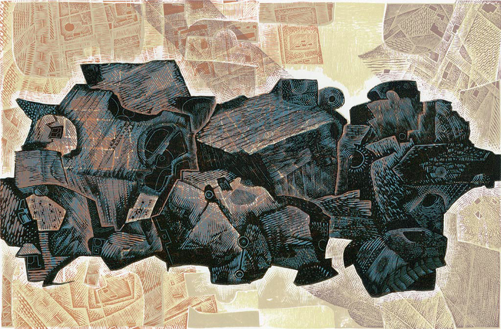 Coastal Defences 6 - multi-layered woodcut and engraving by Neil Bousfield