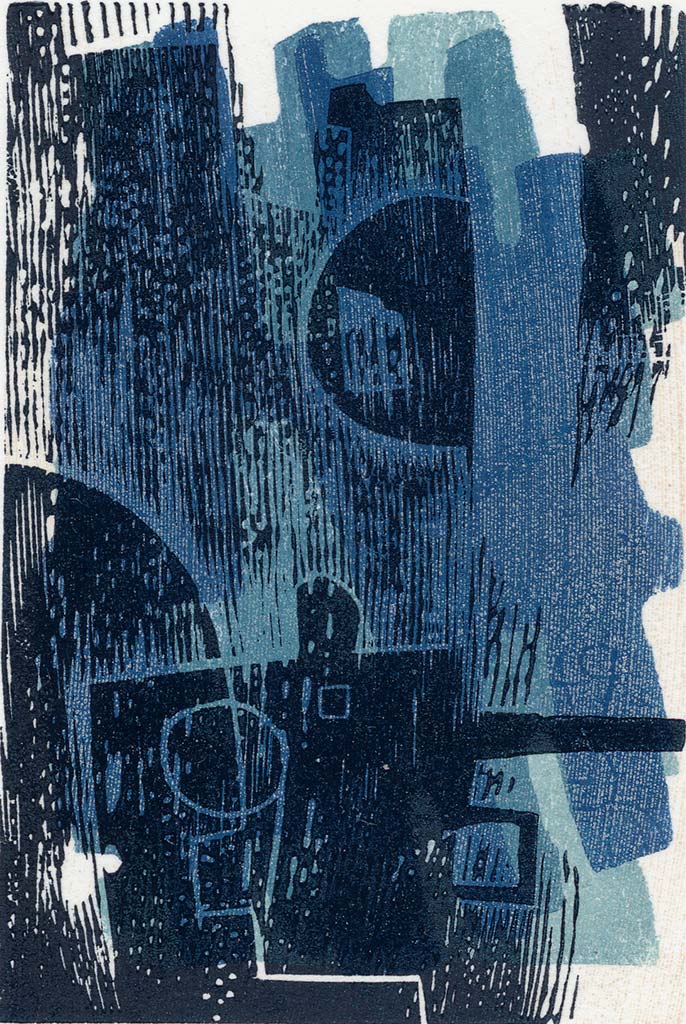 Abstract Blue p8-1 : a wood engraving & woodcut by Neil Bousfield