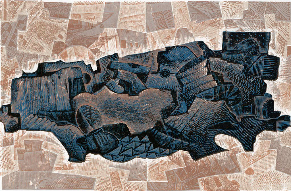 Coastal Defence: 55 Water Street, 2023 - multi-layered woodcut and engraving by Neil Bousfield